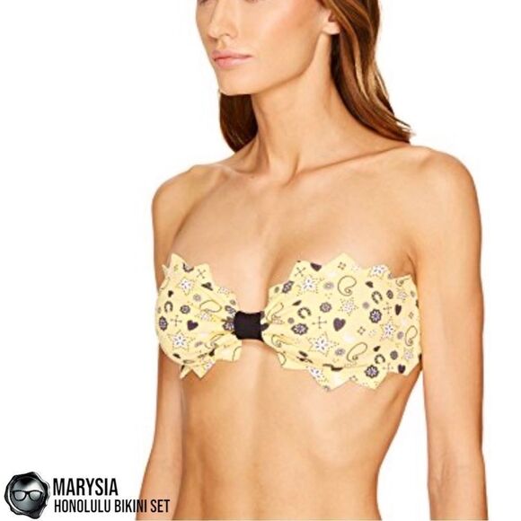 MARYSIA SWIM HONOLULU STRAPLESS ZIGZAG BIKINI SET IN BANANA BANDANA YELLOW NEW - Picture 7 of 15